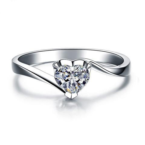 Heart Shaped Simulated CZ 925 Sterling Silver Solitaire Engagement Wedding Band Ring