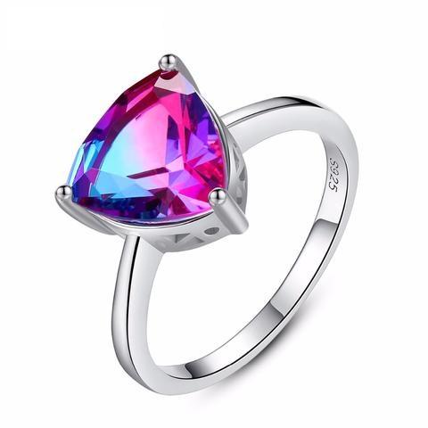 925 Sterling Silver Simulated Rainbow CZ Wedding Anniversary Ring