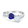 925 Sterling Silver Lab White Opal Heart Filigree Round CZ Engagement Ring
