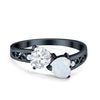 925 Sterling Silver Lab White Opal Heart Filigree Round CZ Engagement Ring