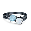 925 Sterling Silver Lab White Opal Heart Filigree Round CZ Engagement Ring