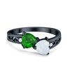 925 Sterling Silver Lab White Opal Heart Filigree Round CZ Engagement Ring