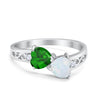 925 Sterling Silver Lab White Opal Heart Filigree Round CZ Engagement Ring