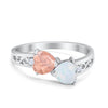 925 Sterling Silver Lab White Opal Heart Filigree Round CZ Engagement Ring
