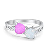 925 Sterling Silver Lab White Opal Heart Filigree Round CZ Engagement Ring
