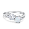 925 Sterling Silver Lab White Opal Heart Filigree Round CZ Engagement Ring
