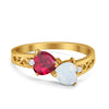 925 Sterling Silver Lab White Opal Heart Filigree Round CZ Engagement Ring