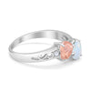 925 Sterling Silver Lab White Opal Heart Filigree Round CZ Engagement Ring
