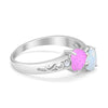 925 Sterling Silver Lab White Opal Heart Filigree Round CZ Engagement Ring