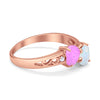 925 Sterling Silver Lab White Opal Heart Filigree Round CZ Engagement Ring