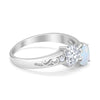925 Sterling Silver Lab White Opal Heart Filigree Round CZ Engagement Ring