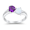 925 Sterling Silver Lab White Opal Heart Filigree Round CZ Engagement Ring