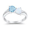 925 Sterling Silver Lab White Opal Heart Filigree Round CZ Engagement Ring