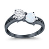 925 Sterling Silver Lab White Opal Heart Filigree Round CZ Engagement Ring