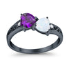 925 Sterling Silver Lab White Opal Heart Filigree Round CZ Engagement Ring