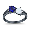 925 Sterling Silver Lab White Opal Heart Filigree Round CZ Engagement Ring