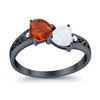 925 Sterling Silver Lab White Opal Heart Filigree Round CZ Engagement Ring