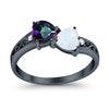 925 Sterling Silver Lab White Opal Heart Filigree Round CZ Engagement Ring