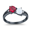 925 Sterling Silver Lab White Opal Heart Filigree Round CZ Engagement Ring