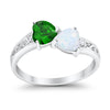 925 Sterling Silver Lab White Opal Heart Filigree Round CZ Engagement Ring