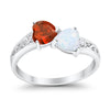 925 Sterling Silver Lab White Opal Heart Filigree Round CZ Engagement Ring