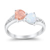 925 Sterling Silver Lab White Opal Heart Filigree Round CZ Engagement Ring