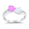 925 Sterling Silver Lab White Opal Heart Filigree Round CZ Engagement Ring