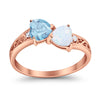 925 Sterling Silver Lab White Opal Heart Filigree Round CZ Engagement Ring