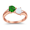 925 Sterling Silver Lab White Opal Heart Filigree Round CZ Engagement Ring