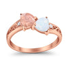 925 Sterling Silver Lab White Opal Heart Filigree Round CZ Engagement Ring