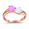 925 Sterling Silver Lab White Opal Heart Filigree Round CZ Engagement Ring