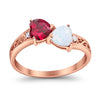 925 Sterling Silver Lab White Opal Heart Filigree Round CZ Engagement Ring