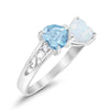 925 Sterling Silver Lab White Opal Heart Filigree Round CZ Engagement Ring