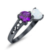 925 Sterling Silver Lab White Opal Heart Filigree Round CZ Engagement Ring