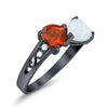 925 Sterling Silver Lab White Opal Heart Filigree Round CZ Engagement Ring
