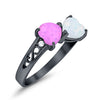 925 Sterling Silver Lab White Opal Heart Filigree Round CZ Engagement Ring
