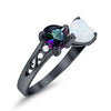 925 Sterling Silver Lab White Opal Heart Filigree Round CZ Engagement Ring
