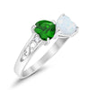 925 Sterling Silver Lab White Opal Heart Filigree Round CZ Engagement Ring