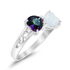 925 Sterling Silver Lab White Opal Heart Filigree Round CZ Engagement Ring