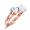 925 Sterling Silver Lab White Opal Heart Filigree Round CZ Engagement Ring