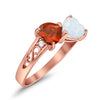 925 Sterling Silver Lab White Opal Heart Filigree Round CZ Engagement Ring