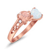 925 Sterling Silver Lab White Opal Heart Filigree Round CZ Engagement Ring