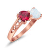 925 Sterling Silver Lab White Opal Heart Filigree Round CZ Engagement Ring