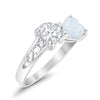 925 Sterling Silver Lab White Opal Heart Filigree Round CZ Engagement Ring