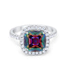 925 Sterling Silver Halo Art Deco Cushion Cut CZ Wedding Engagement Ring