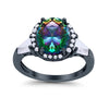 925 Sterling Silver CZ Baguette Halo Art Deco Oval Wedding Engagement Ring