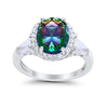 925 Sterling Silver CZ Baguette Halo Art Deco Oval Wedding Engagement Ring