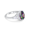 925 Sterling Silver CZ Baguette Halo Art Deco Oval Wedding Engagement Ring