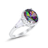 925 Sterling Silver CZ Baguette Halo Art Deco Oval Wedding Engagement Ring