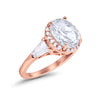 925 Sterling Silver CZ Baguette Halo Art Deco Oval Wedding Engagement Ring